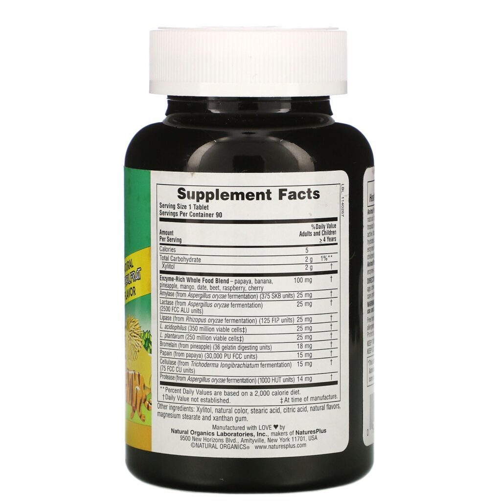 Nature's Plus, Source of Life, Animal Parade, Tummy Zyme com Enzimas Ativas, Alimentos Integrais e Probióticos, Sabor Natural de Frutas Tropicais, 90 Comprimidos em Formato de Animais - Imagem 2