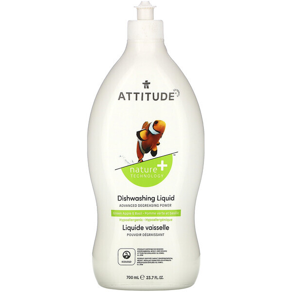 ATTITUDE, Detergente Líquido, Maçã Verde e Manjericão, 23,7 fl oz (700 ml)