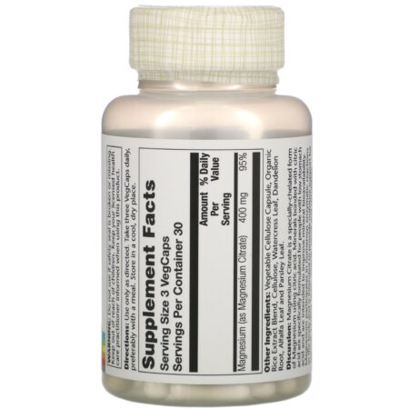 Solaray, Citrato de Magnésio 400 mg, 90 Cápsulas Vegetais