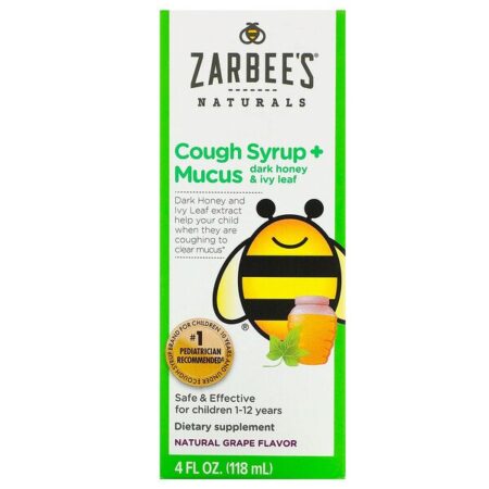 Zarbee's, Children's Cough Syrup + Mucus, Dark Honey & Ivy Leaf, For Children 12 Months+, Natural Grape Flavor, 4 fl oz (118 ml) - Image 4