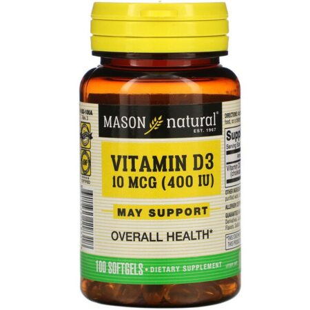 Mason Natural, Vitamin D3, 10 mcg (400 IU), 100 Softgels