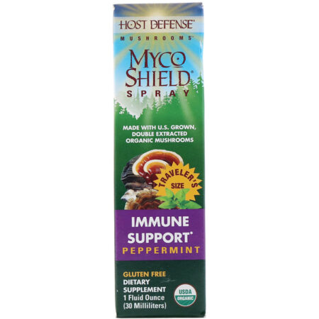 Fungi Perfecti, Mushrooms, Organic Myco Shield Spray, Immune Support Peppermint, 1 fl oz (30 ml)