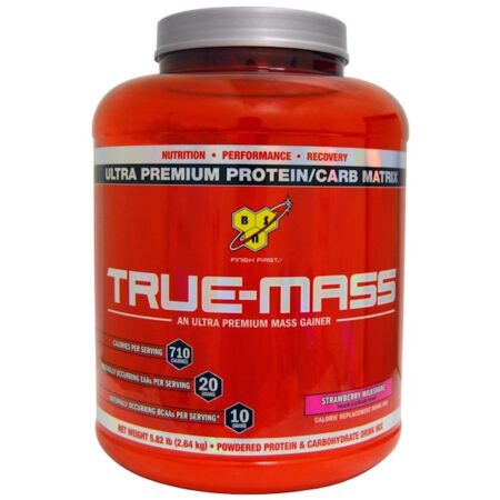 BSN, True Mass, Matriz de Proteína e Carboidrato Ultra Premium, Milkshake de Morango, 5,82 lbs (2,64 kg)