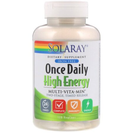 Solaray, Once Daily High Energy, multivitamínico, sem ferro, 120 cápsulas