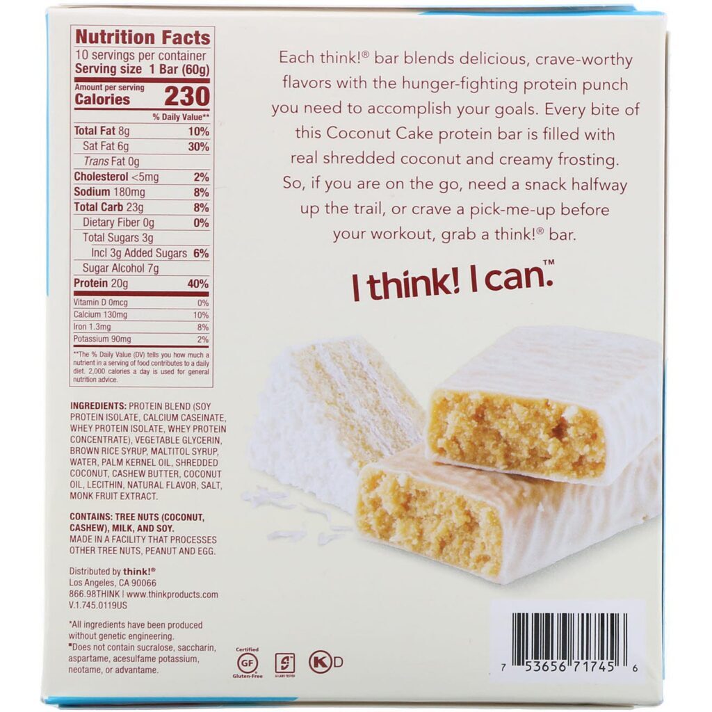 ThinkThin, Barras com Alto Teor de Proteínas, Bolo de Coco, 10 Barras, 60 g (2,1 oz) Cada - Imagem 3