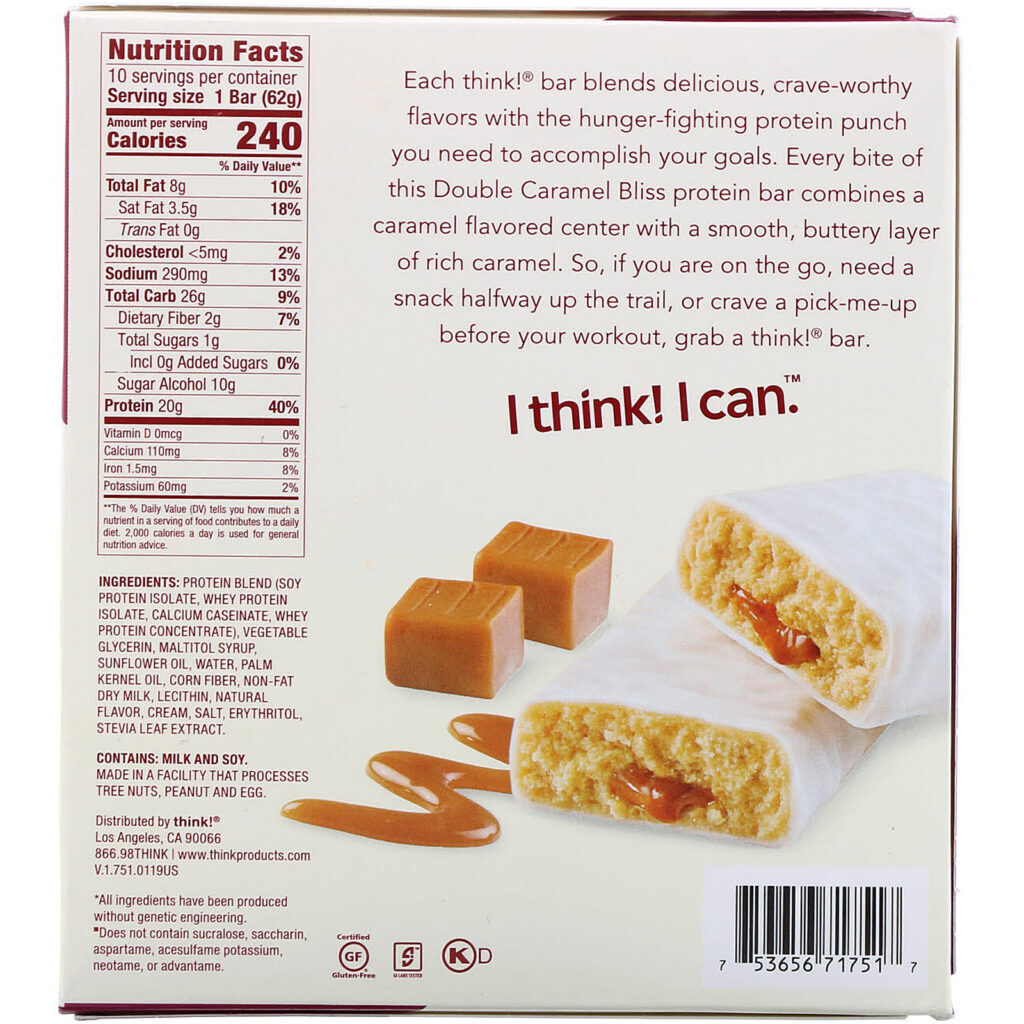 ThinkThin, High Protein Bars, Double Caramel Bliss, 10 Bars, 2.18 oz (62 g) Each - Imagem 3