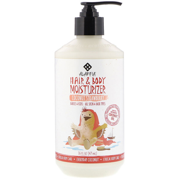 Alaffia, Everyday Coconut, Hair & Body Moisturizer, Babies & Kids, All Skin & Hair Types, Coconut Strawberry, 16 fl oz (475 ml)