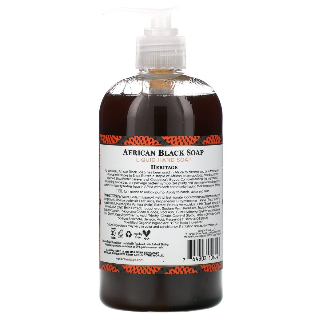 Nubian Heritage, African Black Soap, Liquid Hand Soap, 12.3 fl oz (364 ml) - Imagem 2