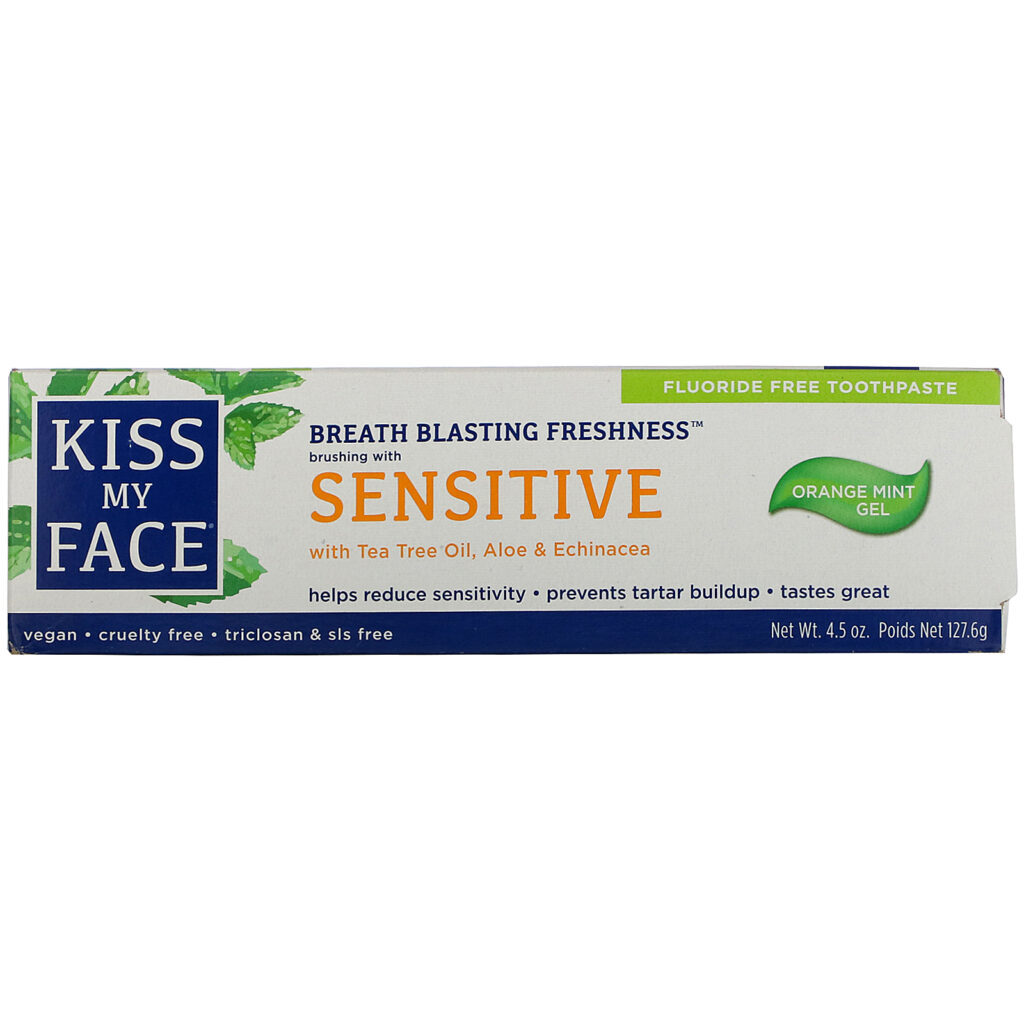 Kiss My Face, Sensitive Toothpaste with Tea Tree Oil, Aloe & Echinacea, Fluoride Free, Orange Mint Gel, 4.5 oz (127.6 g) - Imagem 2