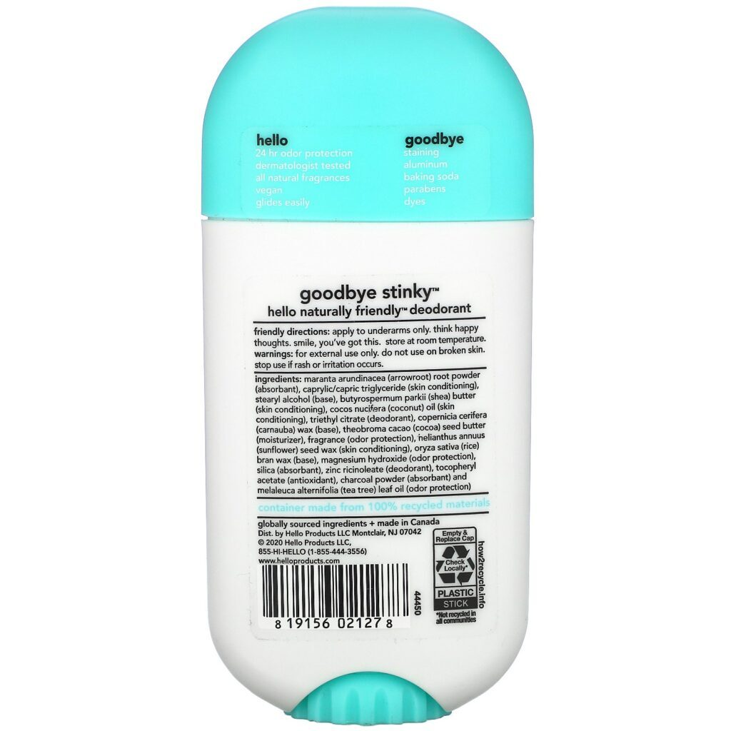 Hello, Deodorant with Activated Charcoal, Fresh + Clean , 2.6 oz (73 g) - Imagem 2
