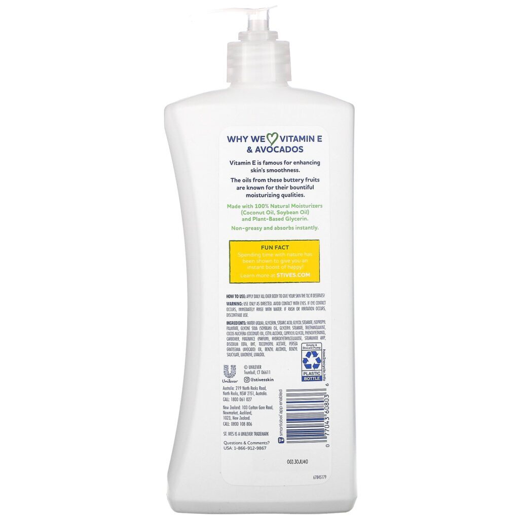 St. Ives, Hydrating Body Lotion, Vitamin E & Avocado, 21 fl oz (621 ml) - Imagem 2