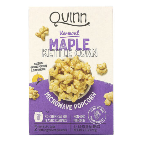 Quinn Popcorn, Microwave Popcorn, Vermont Maple Kettle Corn, 2 Bags, 3.5 oz (99 g) Each