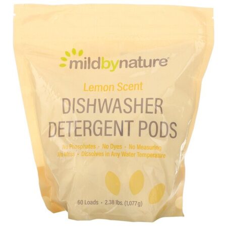 Mild By Nature, Sachês de Detergente para Lava-Louças Automática, Aroma de Limão, 60 Unidades, 1.077 g (2,38 lb/36,48 oz)