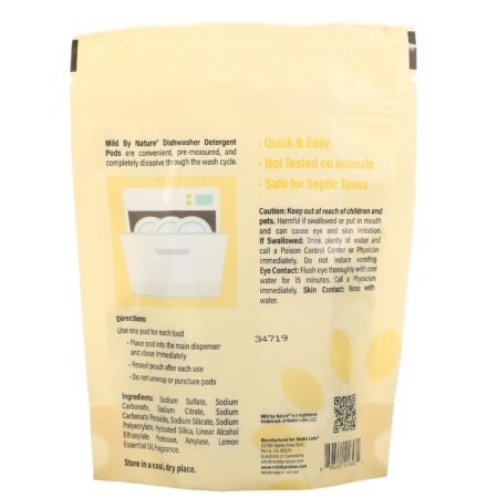 Mild By Nature, Sachês Detergentes para Lavadora de Louça Automática, Aroma de Limão, 10 Unidades, 177 g (0,39 lb, 6,24 oz)