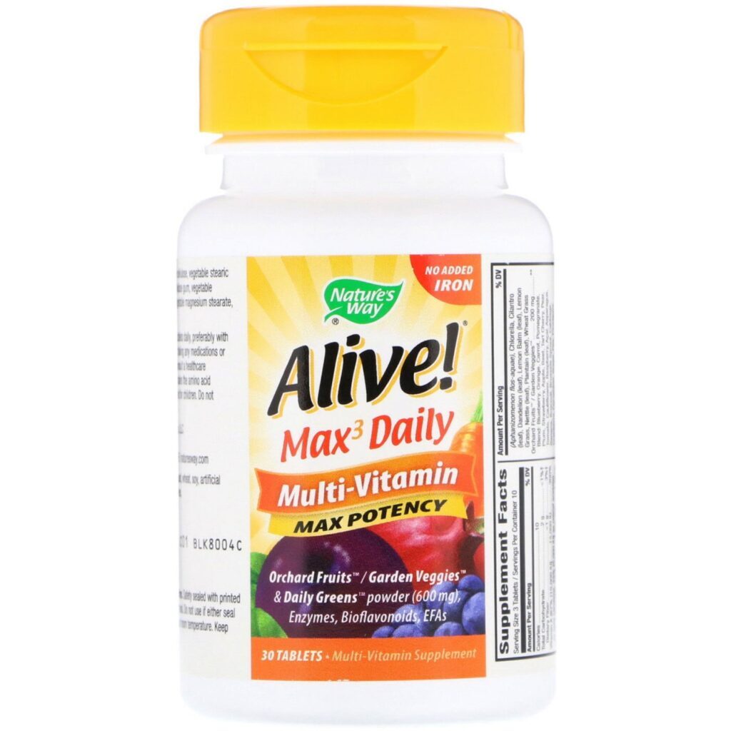 Nature's Way, Alive! Max3 Diário, Multi-Vitaminas, sem adição de ferro, 30 comprimidos - Imagem 2