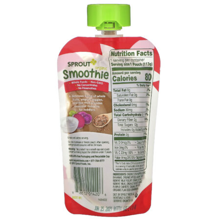 Sprout Organic, Smoothie, Strawberry Banana with Yogurt, Veggies & Flax Seed, 4 oz ( 113 g) - Image 2