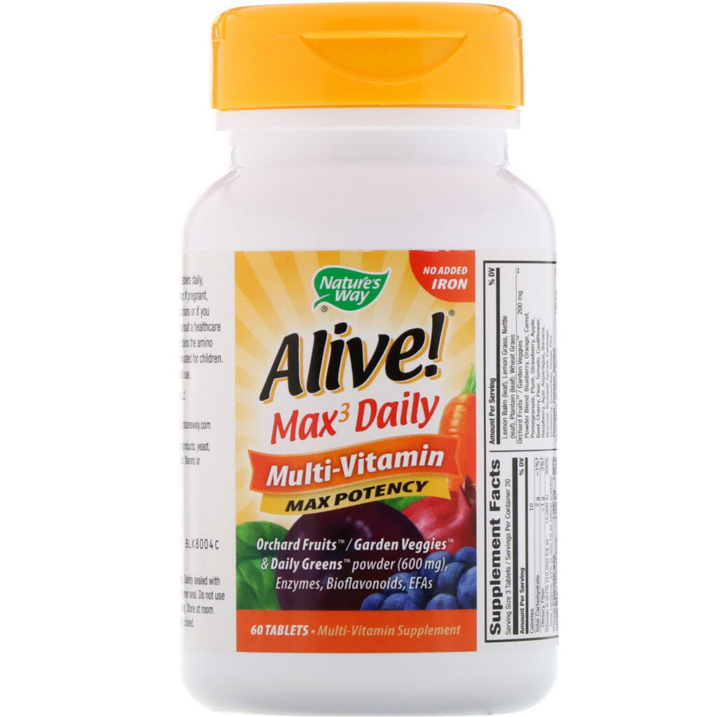 Nature's Way, Alive! Max3 Daily, Multi-Vitamin, No Added Iron, 60 Tablets - Imagem 2