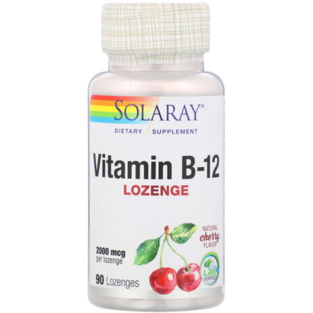 Solaray, Vitamina B-12, Sabor Natural de Cereja, 2.000 mcg, 90 Pastilhas - Image 2