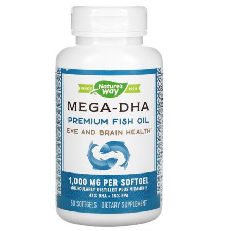 Nature's Way, Óleo de Peixe Mega-DHA Premium, 1.000 mg, 60 Cápsulas Softgel