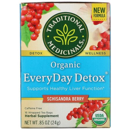 Traditional Medicinals, Organic EveryDay Detox, Caffeine Free, Schisandra Berry, 16 Wrapped Tea Bags, .85 oz (24 g)