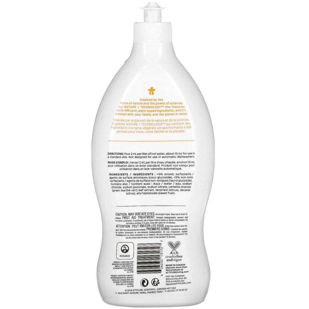 ATTITUDE, Lava-louças Líquido, Desejo Cítrico, 23,7 fl oz (700 ml) - Imagem 2