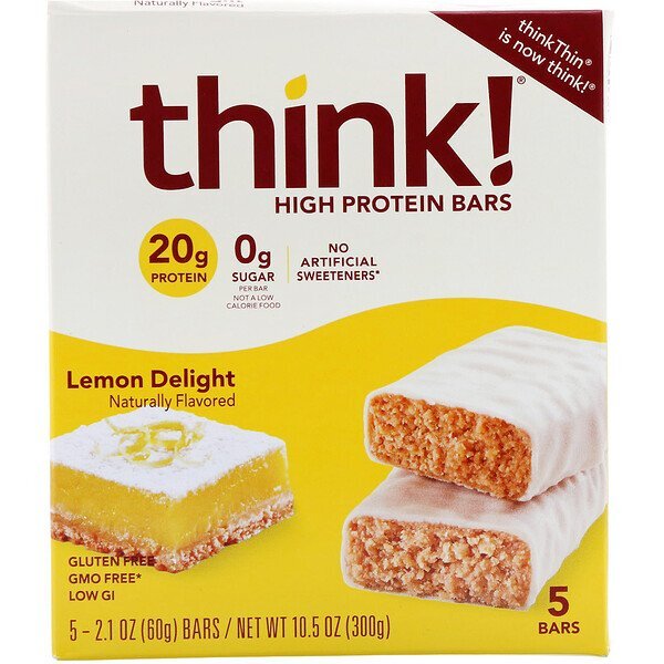 ThinkThin, Barras com Alto Teor de Proteínas, Lemon Delight, 5 barras, 60 g (2,1 oz) cada
