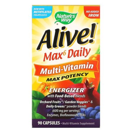 Nature's Way, Alive! Max6 Daily, Multi-Vitamin, Max Potency, No Added Iron, 90 Capsules