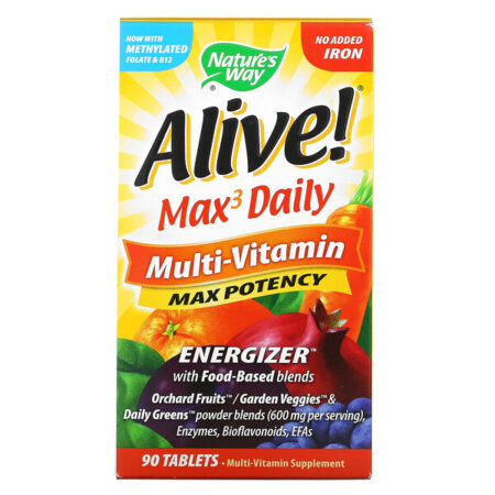 Nature's Way, Alive! Max3 Daily, Multivitamínico, Sem Adição de Ferro, 90 Comprimidos - Image 2