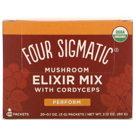 Four Sigmatic, Mushroom Elixir Mix com Cordyceps, 20 Pacotes, 3 g (0,1 oz) Cada