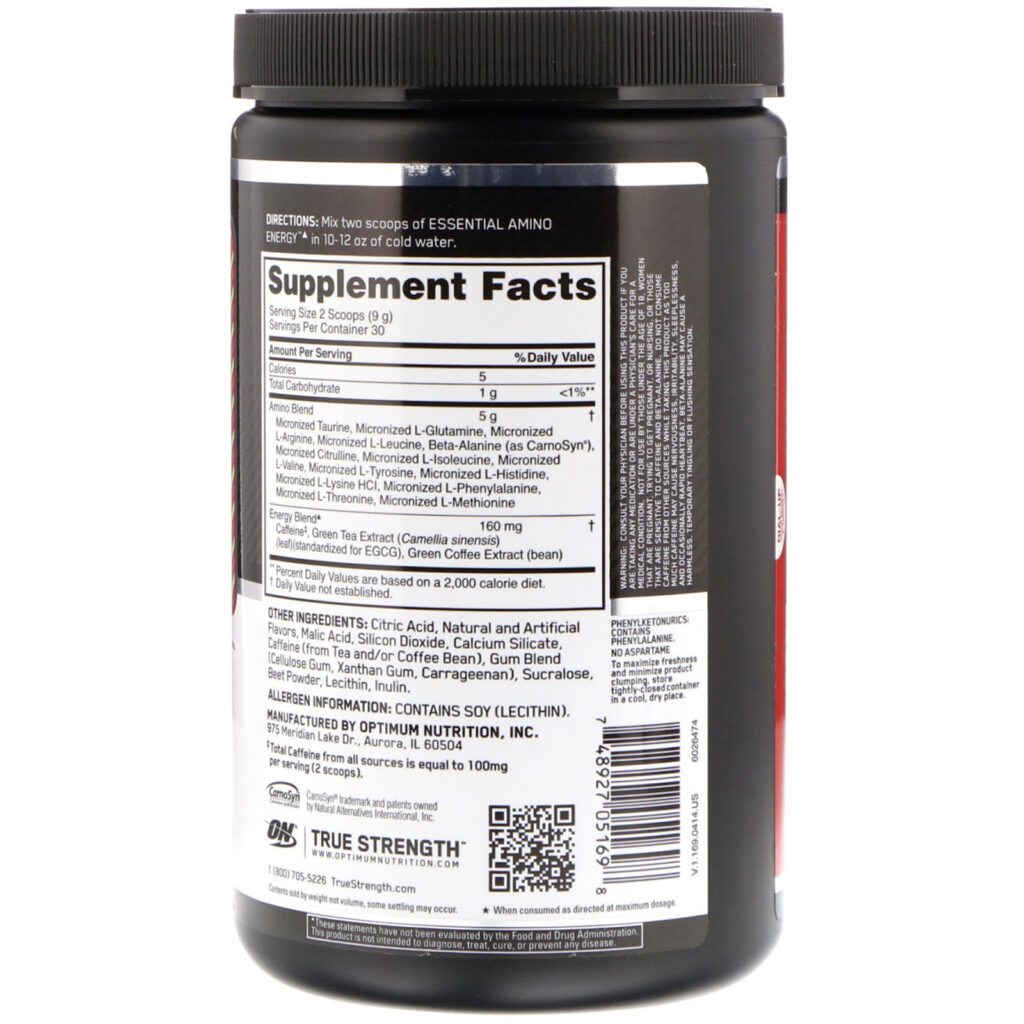 Optimum Nutrition, Energia Essencial de Amina, Lima e Morango, 270 g - Imagem 2