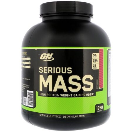 Optimum Nutrition, Serious Mass, Incentivador de Ganho de Peso em Pó com Alto Teor de Proteínas, Morango, 2,72 kg (6 lbs)