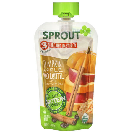 Sprout Organic, Baby Food, 8 Months & Up, Pumpkin, Apple, Red Lentil with Cinnamon, 4 oz (113 g)