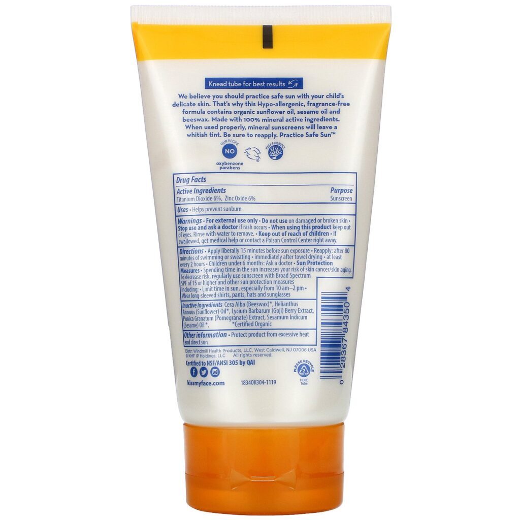 Kiss My Face, Organics, Kids, Broad Spectrum Mineral Sunscreen Lotion, SPF 30, 3.4 fl oz (100 ml) - Imagem 2
