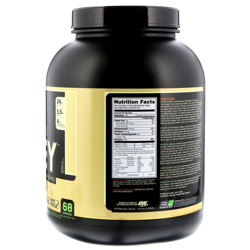 Optimum Nutrition, Gold Standard 100% Whey, Sabor Natural, Baunilha, 2,18 kg (4,8 lb) - Imagem 2