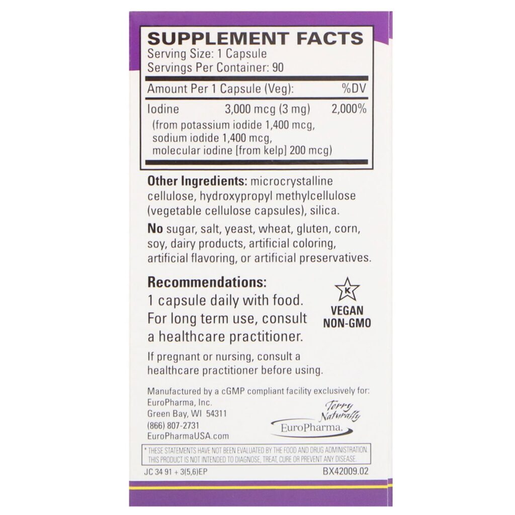 Terry Naturally, Tri-iodo, 3 mg, 90 Cápsulas - Imagem 2