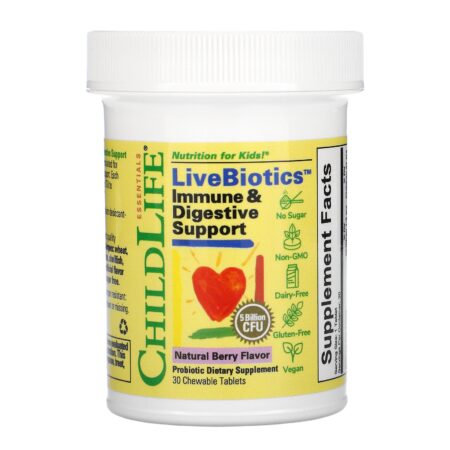 ChildLife, LiveBiotics, Immune & Digestive Support, Natural Berry Flavor, 5 Billion CFU, 30 Chewable Tablets - Image 3