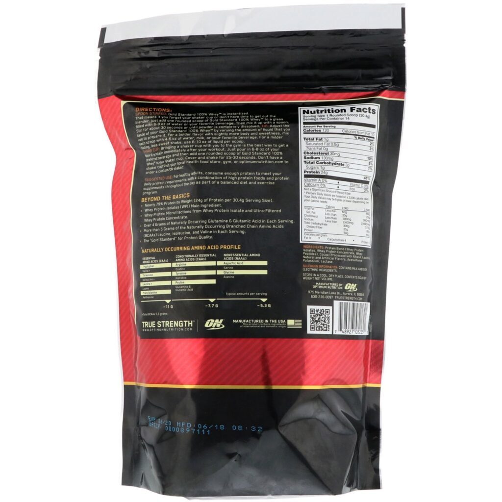 Optimum Nutrition, Gold Standard 100% Whey, Chocolate Rico Duplo, 454 g (1 lb) - Imagem 2
