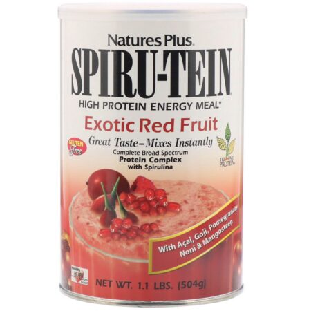 Nature's Plus, Spiru-Tein, Alimento Energético com Alto Teor Proteico, Frutas Vermelhas Exóticas, 504 g (1,1 lbs)