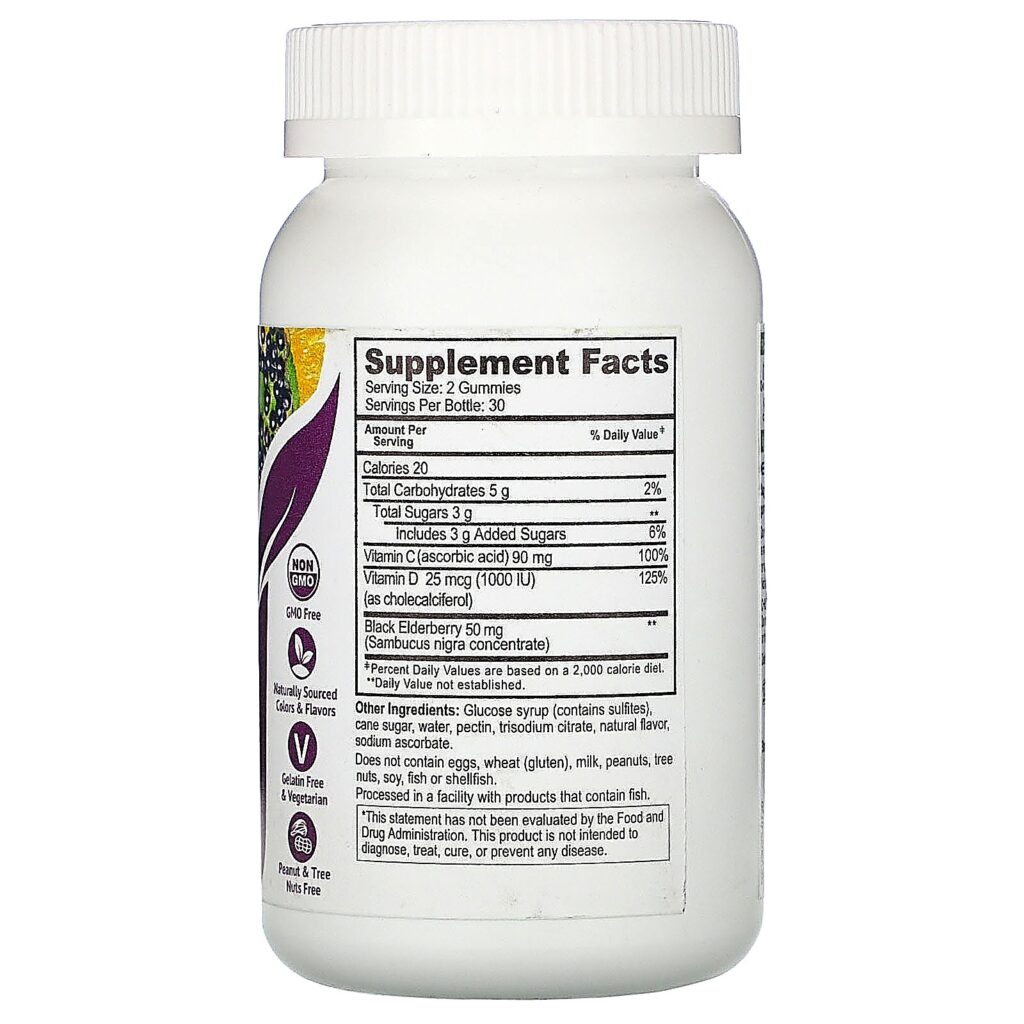 YumV's, Elderberry, Vitamin C & Vitamin D, Triple Defense, Berry Flavor, 25 mcg (1,000 IU), 60 Gummies - Imagem 2