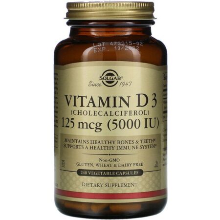 Solgar, Vitamina D3 (Colecalciferol), 5.000 UI, 240 Cápsulas Vegetais