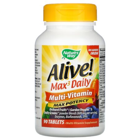 Nature's Way, Alive! Max3 Daily, Multivitamínico, Sem Adição de Ferro, 90 Comprimidos