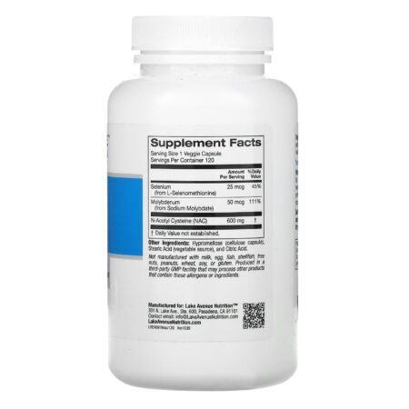 Lake Avenue Nutrition, NAC (N-acetil Cisteína) com Selênio e Molibdênio, 600 mg, 120 Cápsulas Vegetais - Image 2