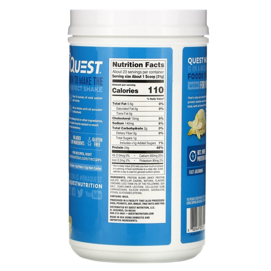 Quest Nutrition, Protein Powder, Vanilla Milkshake, 1.6 lb (726 g) - Imagem 2