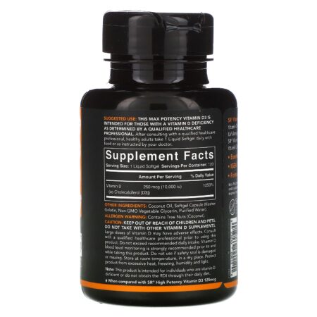 Sports Research, Vitamin D3 with Coconut Oil, 250 mcg (10,000 IU), 120 Softgels - Image 2