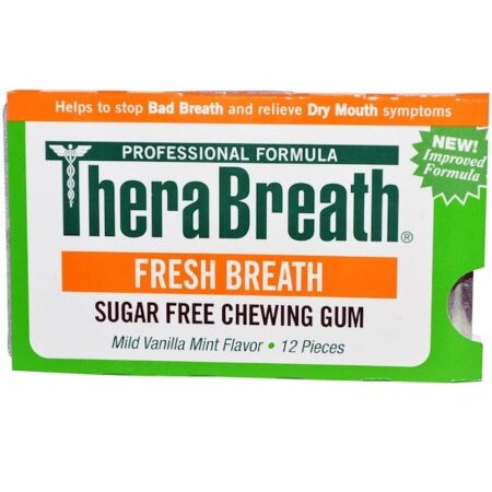 TheraBreath, Goma Mastigável Refrescante Sem Açúcar, Sabor Menta e Baunilha, 12 Peças