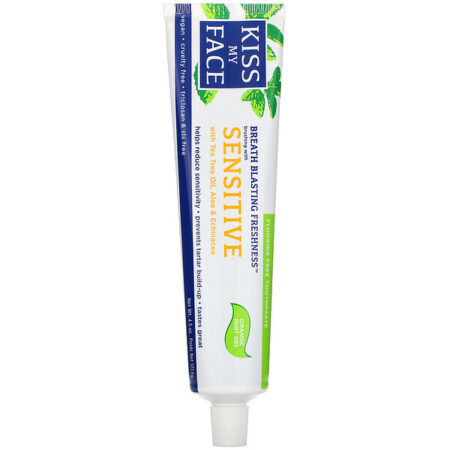 Kiss My Face, Sensitive Toothpaste with Tea Tree Oil, Aloe & Echinacea, Fluoride Free, Orange Mint Gel, 4.5 oz (127.6 g)