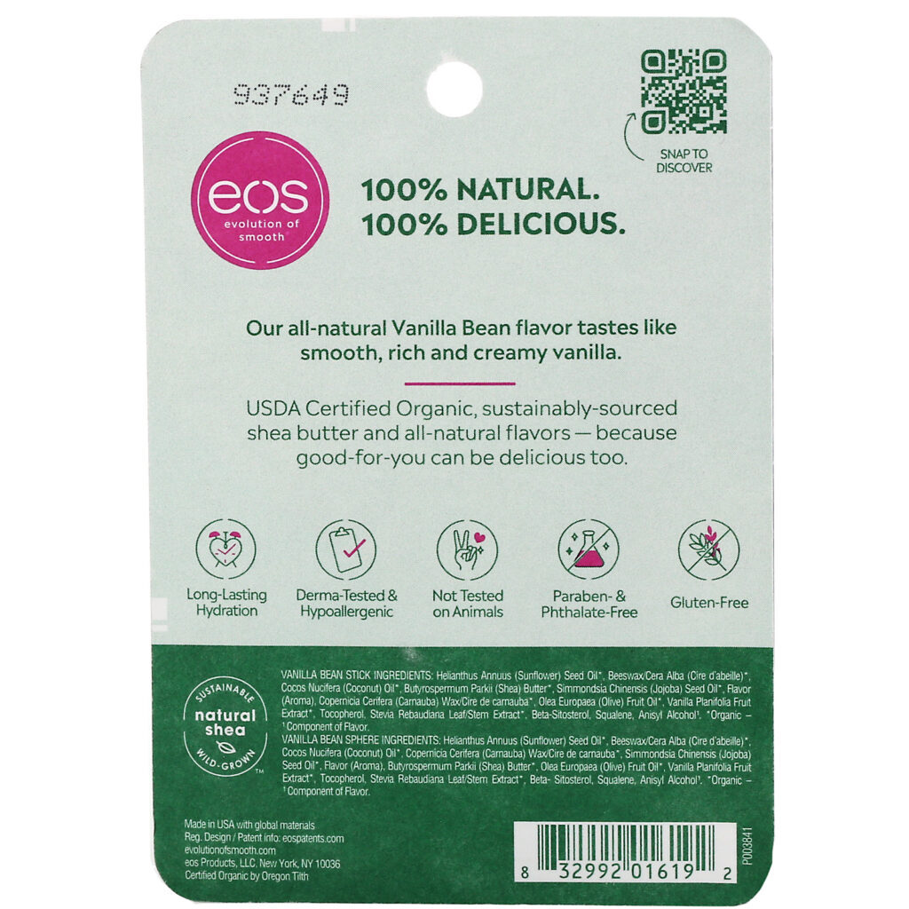 EOS, 100% Natural Shea Lip Balm, Vanilla Bean, 2 Pack, 0.39 oz (11 g) - Imagem 3