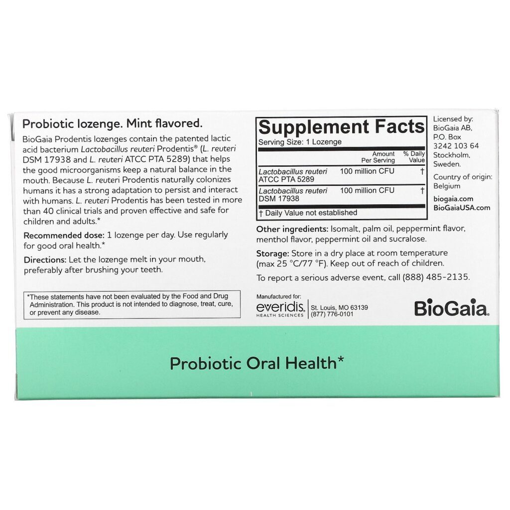 BioGaia, Prodentis For Gums And Teeth, Mint Flavor, 30 Lozenges - Imagem 2