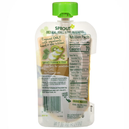 Sprout Organic, Organic Baby Food, 6 Months & Up, Pear Kiwi Peas Spinach, 3.5 oz (99 g) - Image 2