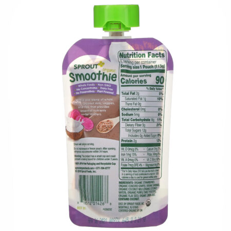 Sprout Organic, Smoothie, Berry Grape with Coconut Milk, Veggies & Flax Seed, 4 oz ( 113 g) - Image 2